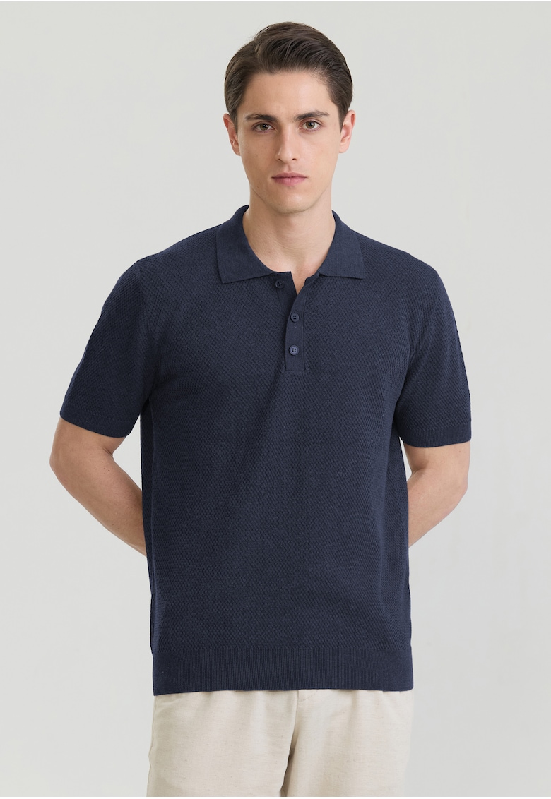 Tricou polo tricotat - Albastru ultramarin