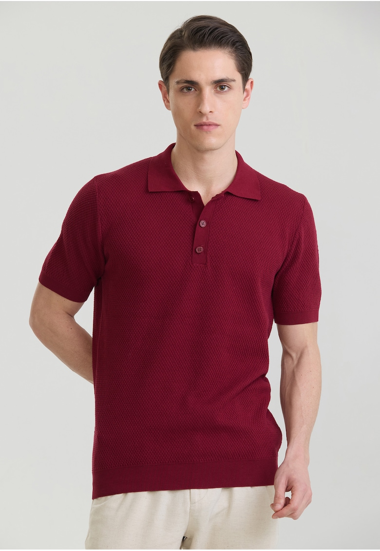 Tricou polo tricotat - Visiniu