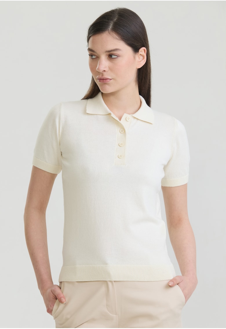 Tricou polo cu croiala slim-fit si model uni