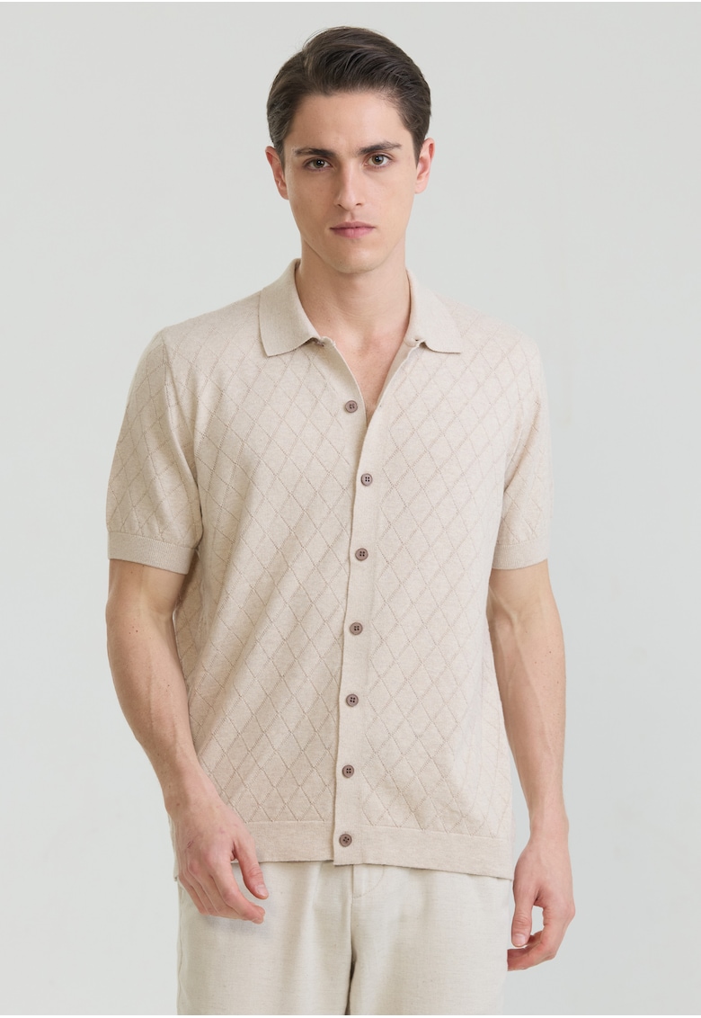 Tricou polo cu nasturi - Bej