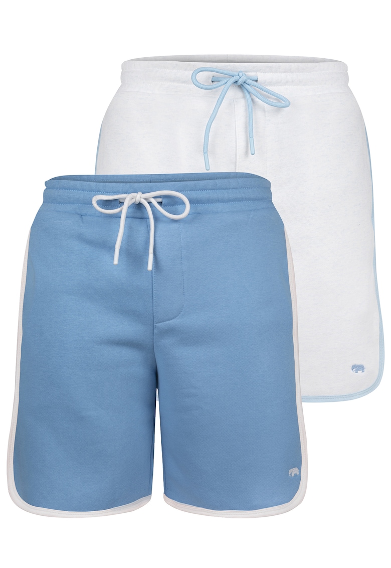 Set de pantaloni de trening scurti cu garnituri contrastante - 2 perechi - Alb/Albastru deschis