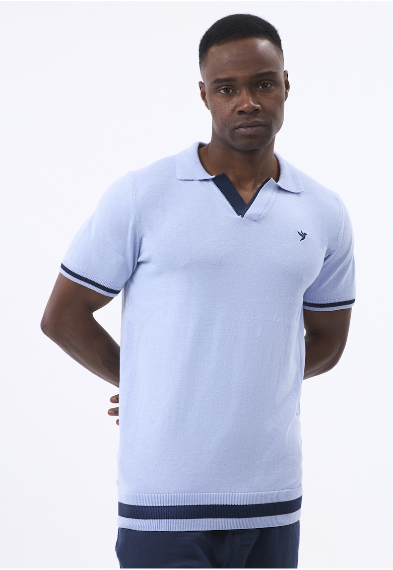 Tricou polo tricotat fin - Albastru deschis/Bleumarin