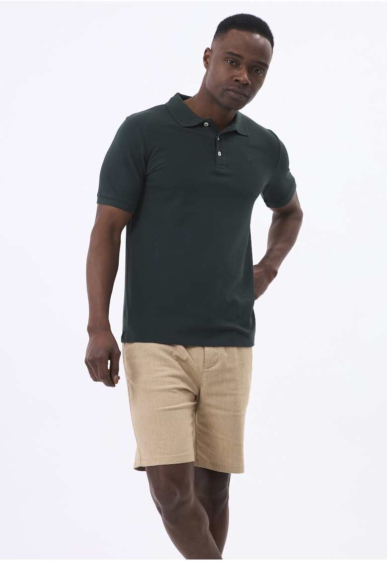 Tricou polo cu fenta cu nasturi - Verde englez