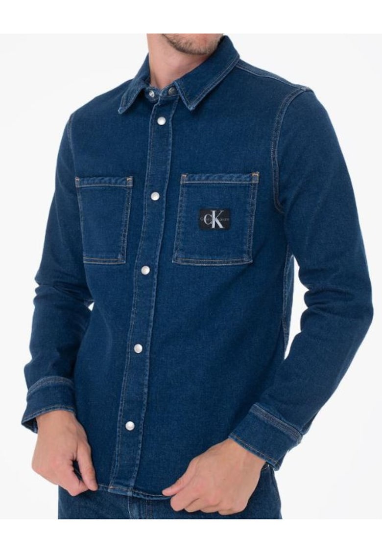 Camasa din denim cu buzunare pe piept -