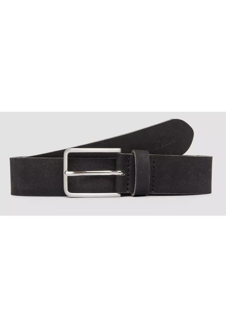 Curea barbati din piele intoarsa - catarama clasica cu stift - Negru - Negru