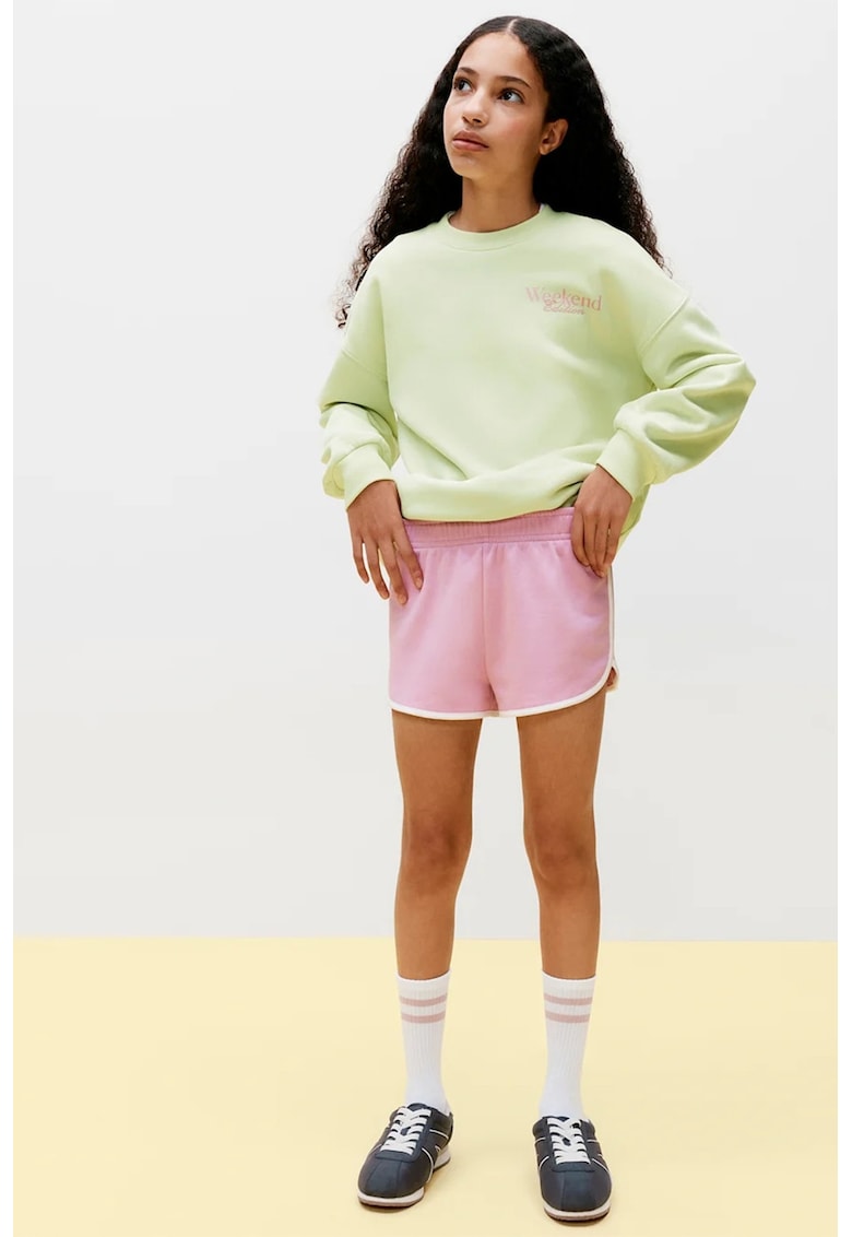 Pantaloni scurti din amestec de bumbac cu dungi constrastante - Roz pastel