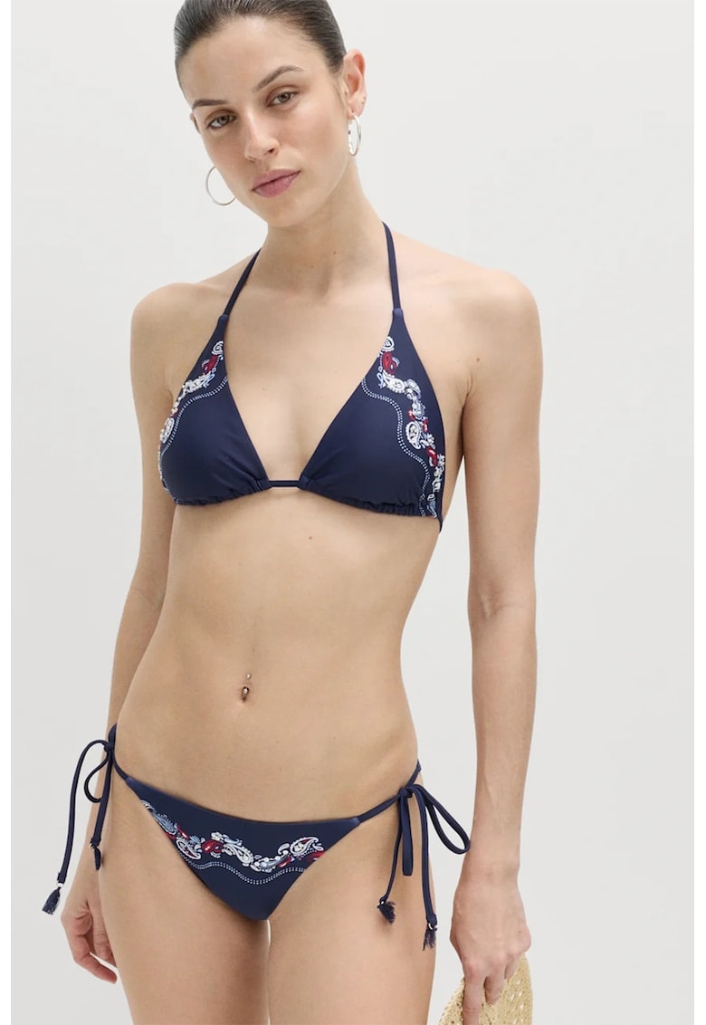 Slip cu imprimeu paisley si snururi laterale - Bleumarin