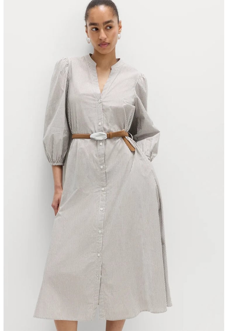 Rochie-camasa midi de bumbac cu dungi - Gri/Alb murdar