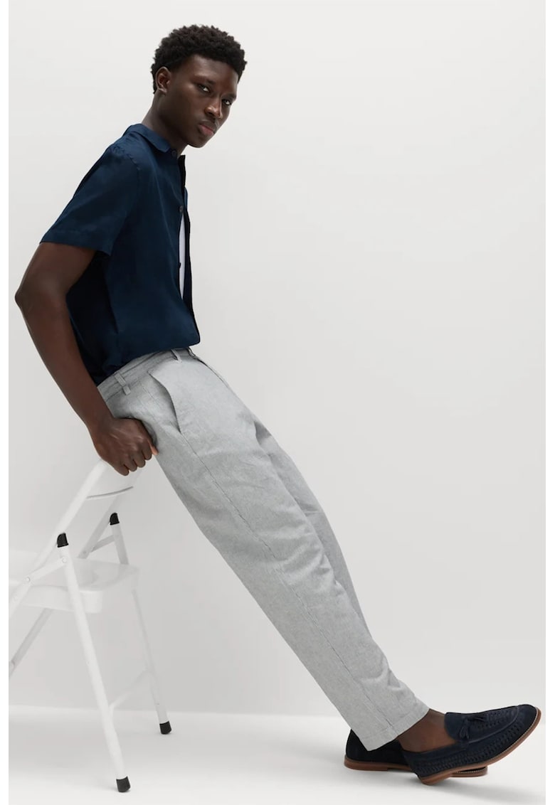 Pantaloni chino din amestec de in - Gri melange