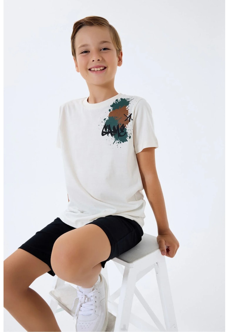 Set de tricou si pantaloni scurti cu imprimeu grafic - Bej
