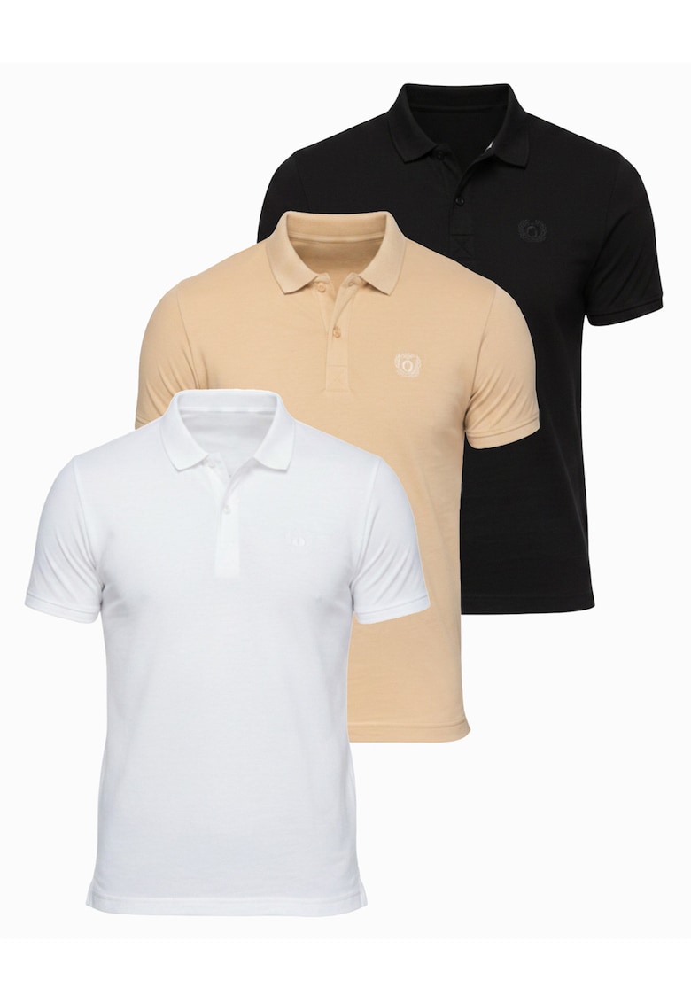 Tricou polo cu detalii de broderie si material piqué - Bej