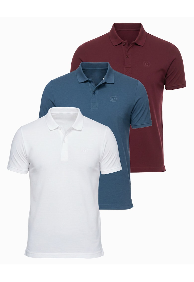 Tricou polo cu detalii de broderie si material piqué - Alb/Albastru inchis/Bordeaux