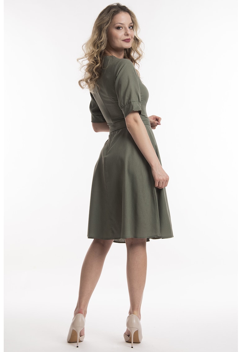Rochie evazata de in cu buzunare - Kaki