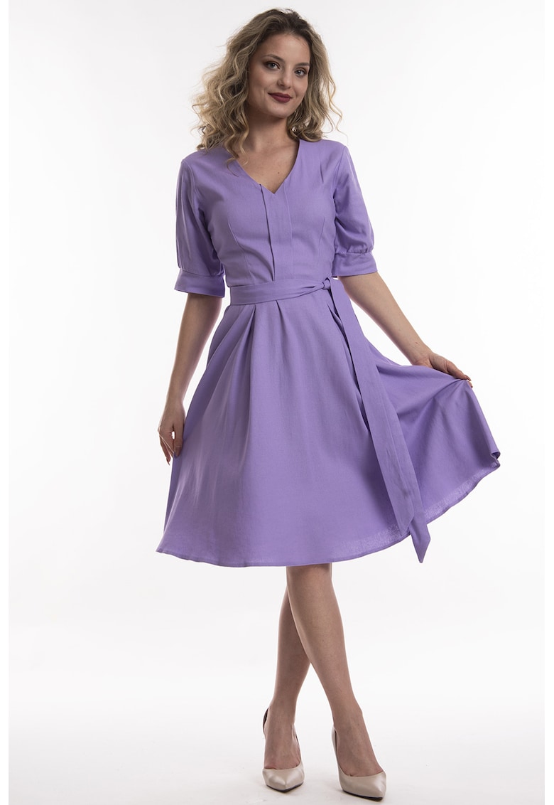 Rochie evazata de in cu buzunare - Violet deschis