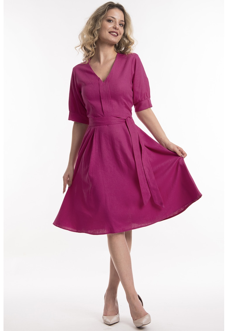 Rochie evazata de in cu buzunare - Fucsia