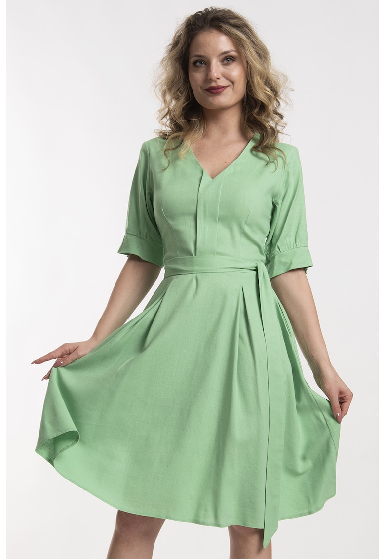 Rochie evazata de in cu buzunare - Verde deschis