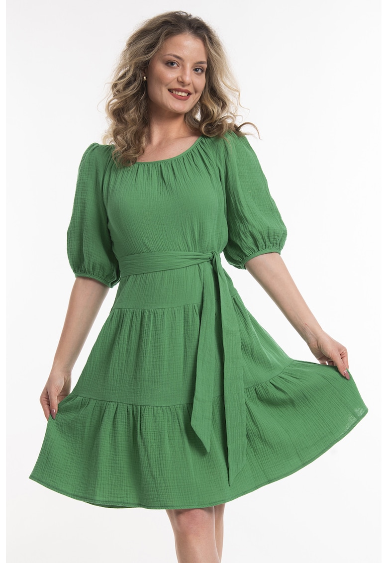 Rochie evazata cu cordon - Verde irlandez