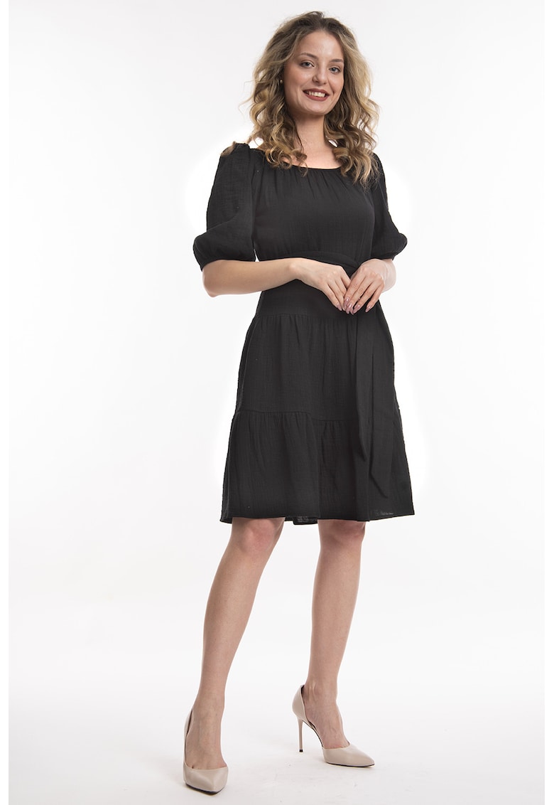 Rochie evazata cu cordon - Negru stins