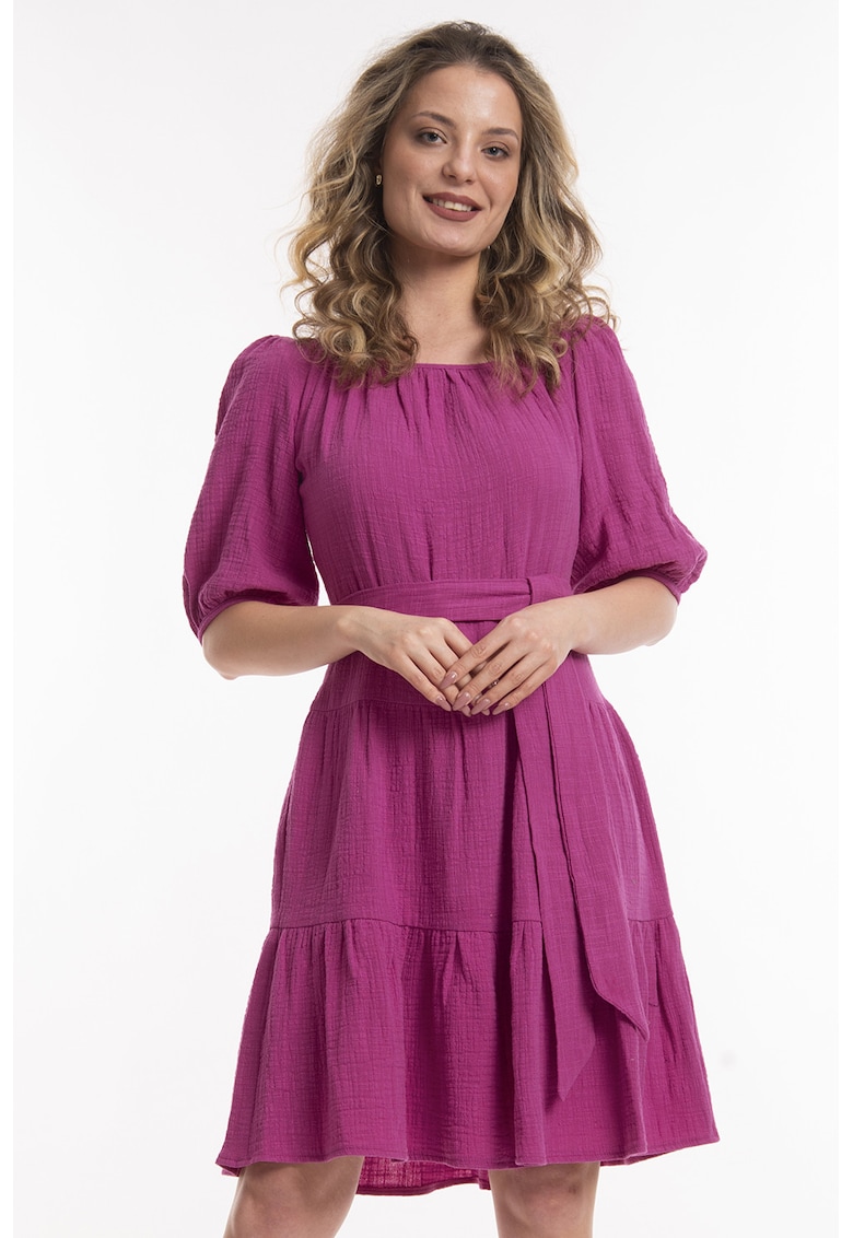 Rochie evazata cu cordon - Fucsia
