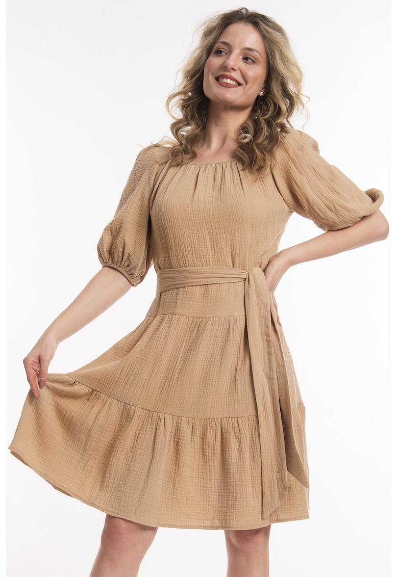 Rochie evazata cu cordon - Bej inchis