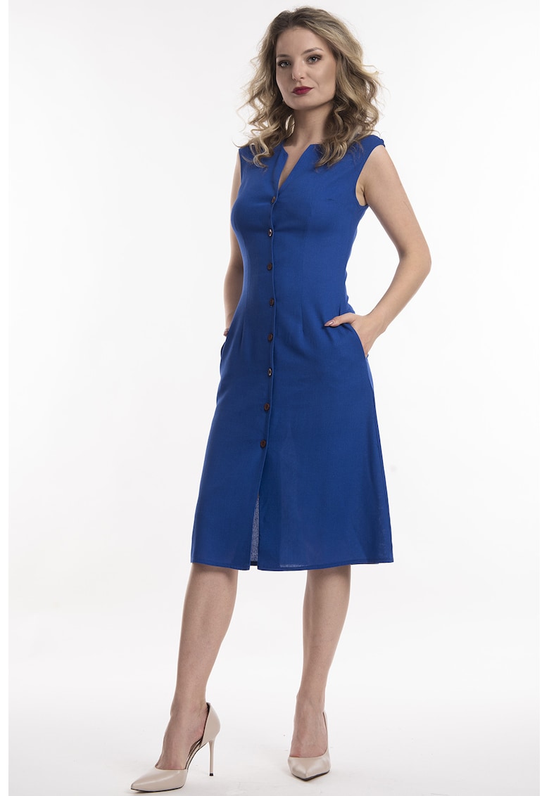Rochie de in cu nasturi - Albastru safir