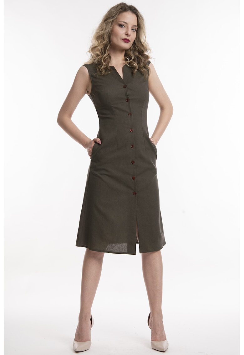 Rochie de in cu nasturi - Kaki inchis
