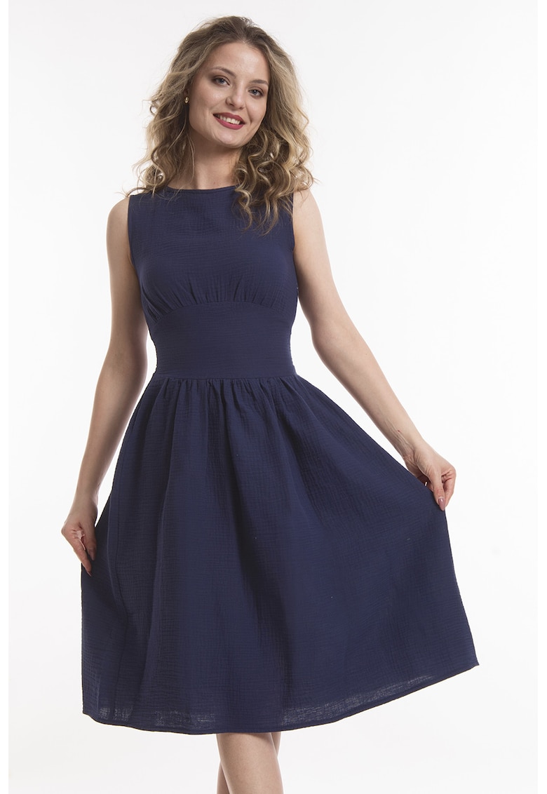 Rochie fara maneci cu fronseuri - Bleumarin stins