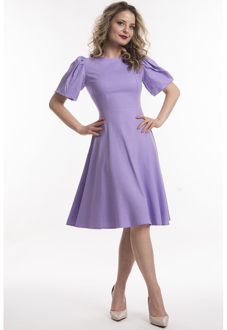 Rochie evazata de in cu maneci scurte - Violet deschis