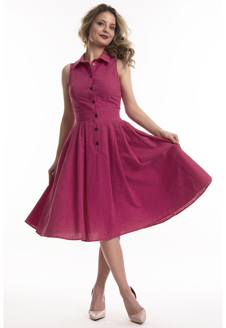 Rochie midi de in cu croiala evazata Valeria - Roz zmeuriu