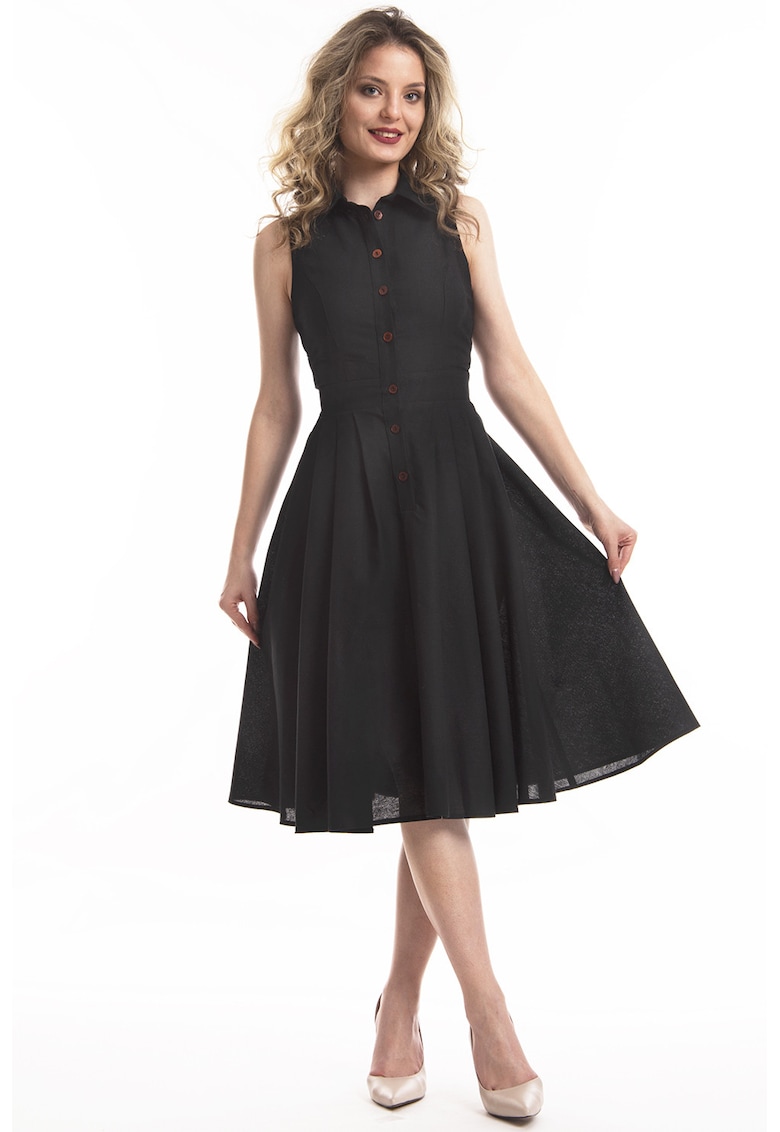 Rochie midi de in cu croiala evazata Valeria - Negru antracit