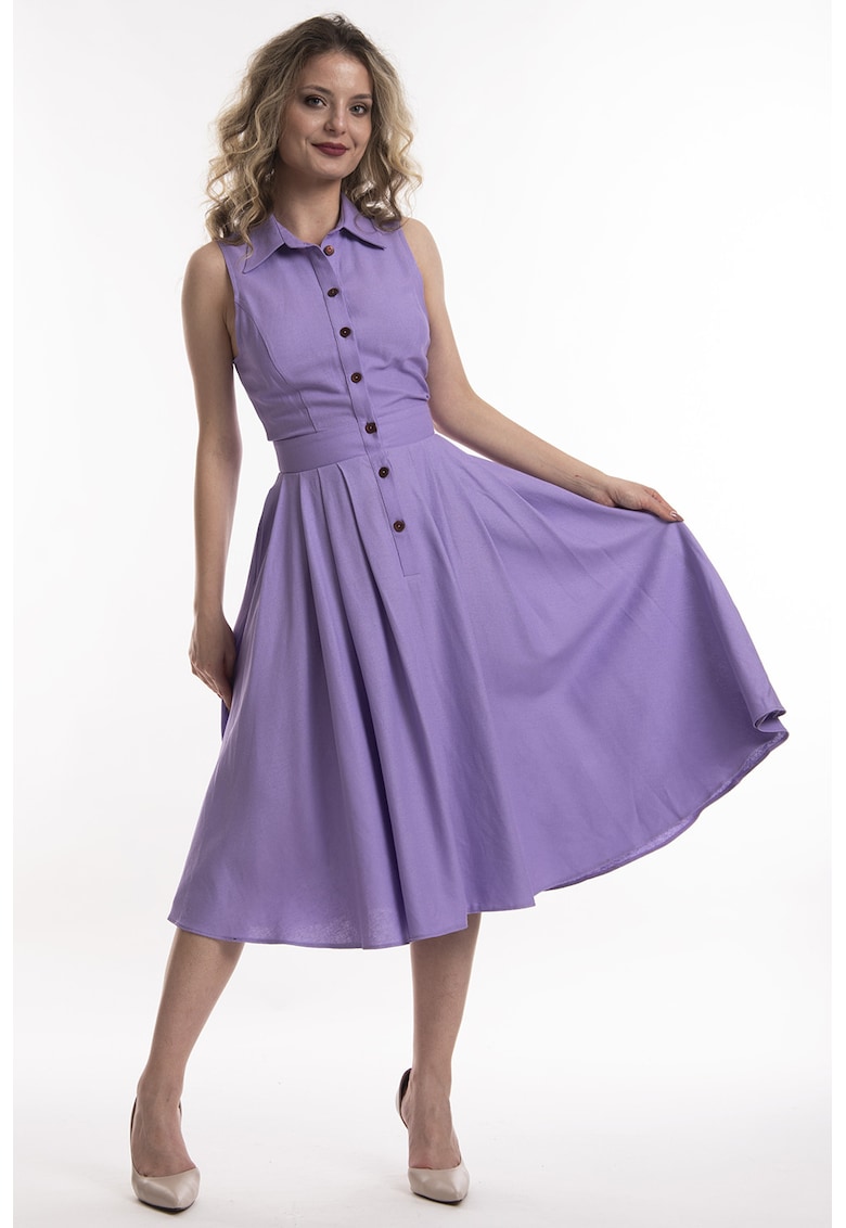 Rochie midi de in cu croiala evazata Valeria - Violet deschis