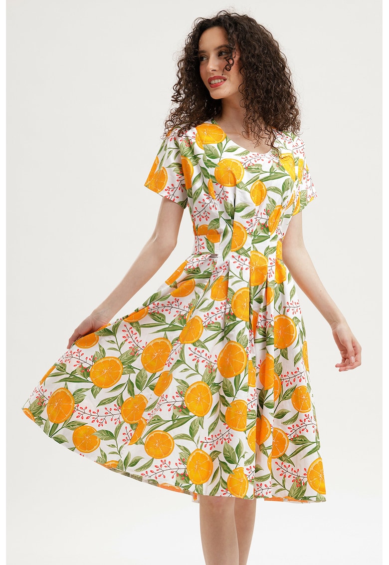 Rochie midi evazata cu detaliu innodat pe spate - Portocaliu/Verde sparanghel