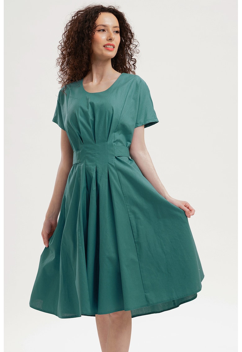 Rochie midi evazata cu detaliu innodat pe spate - Verde petrol
