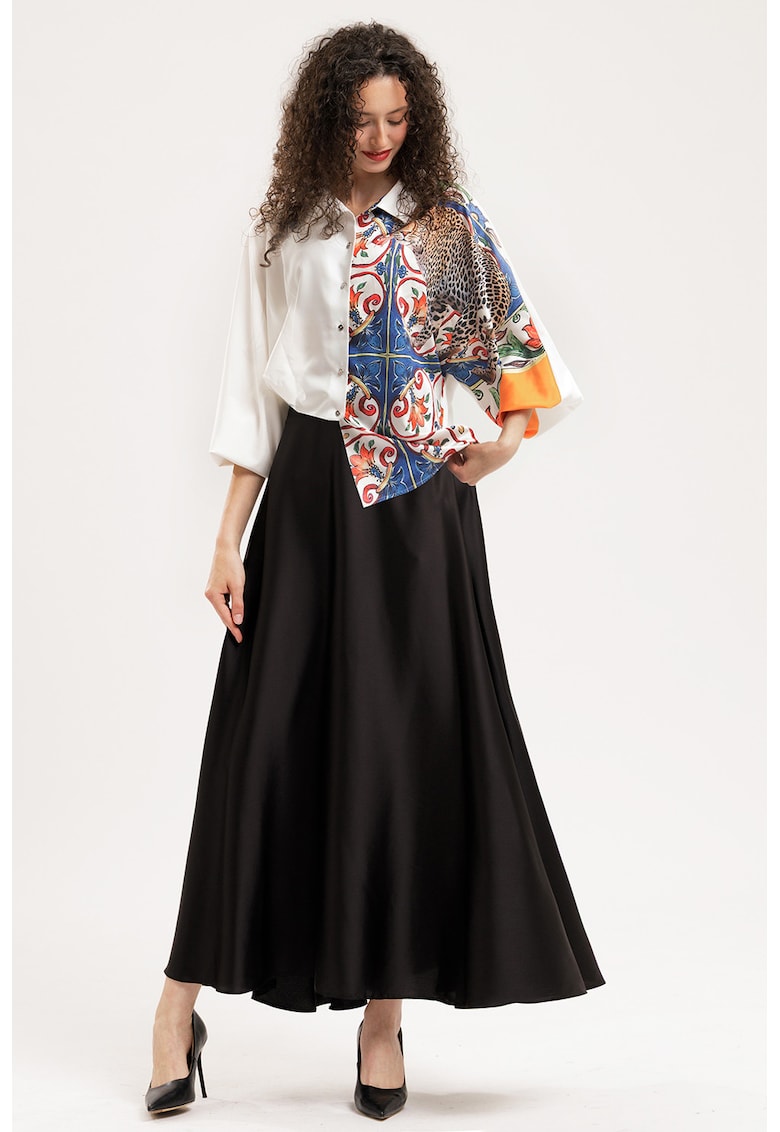 Fusta lunga de satin - Negru stins