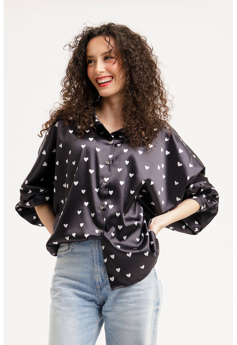 Camasa supradimensionata cu model - Alb/Negru stins