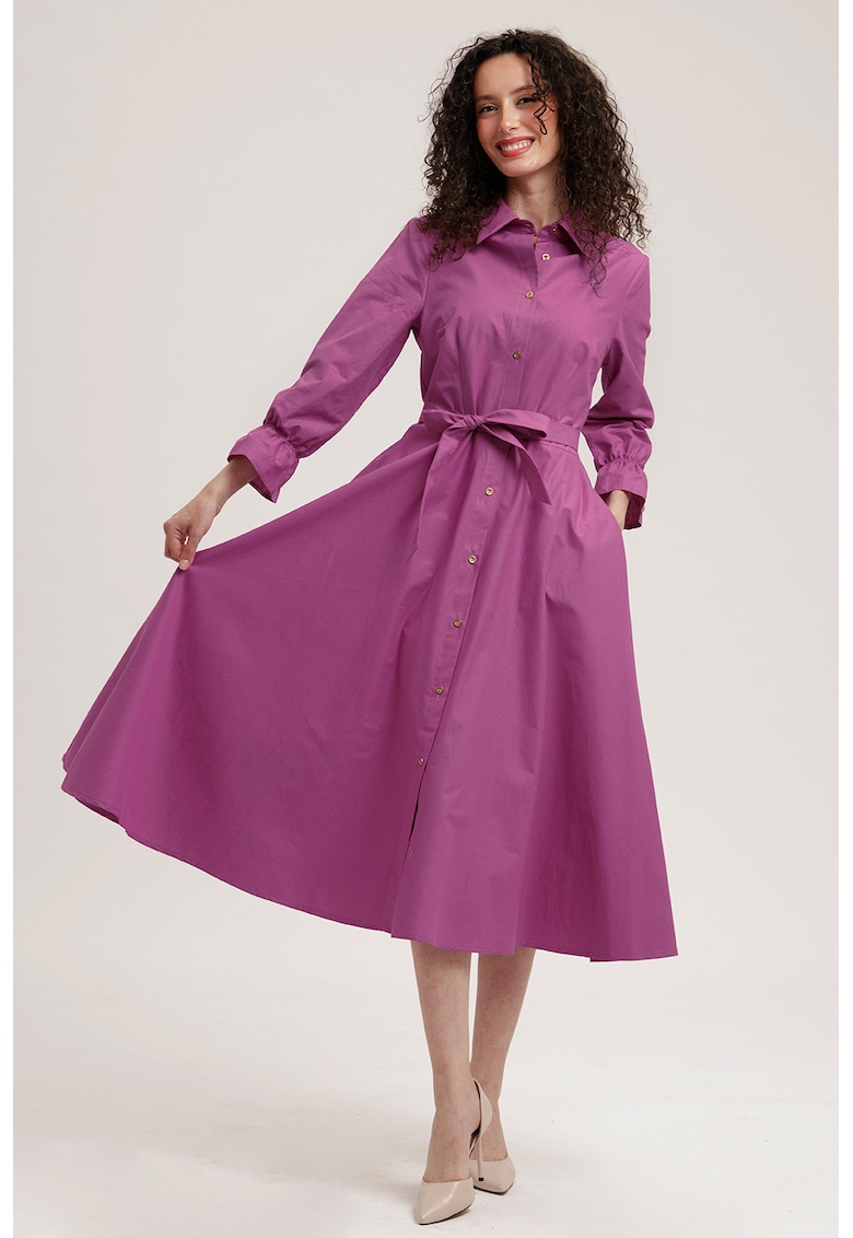 Rochie-camasa midi de bumbac - Roz fandango