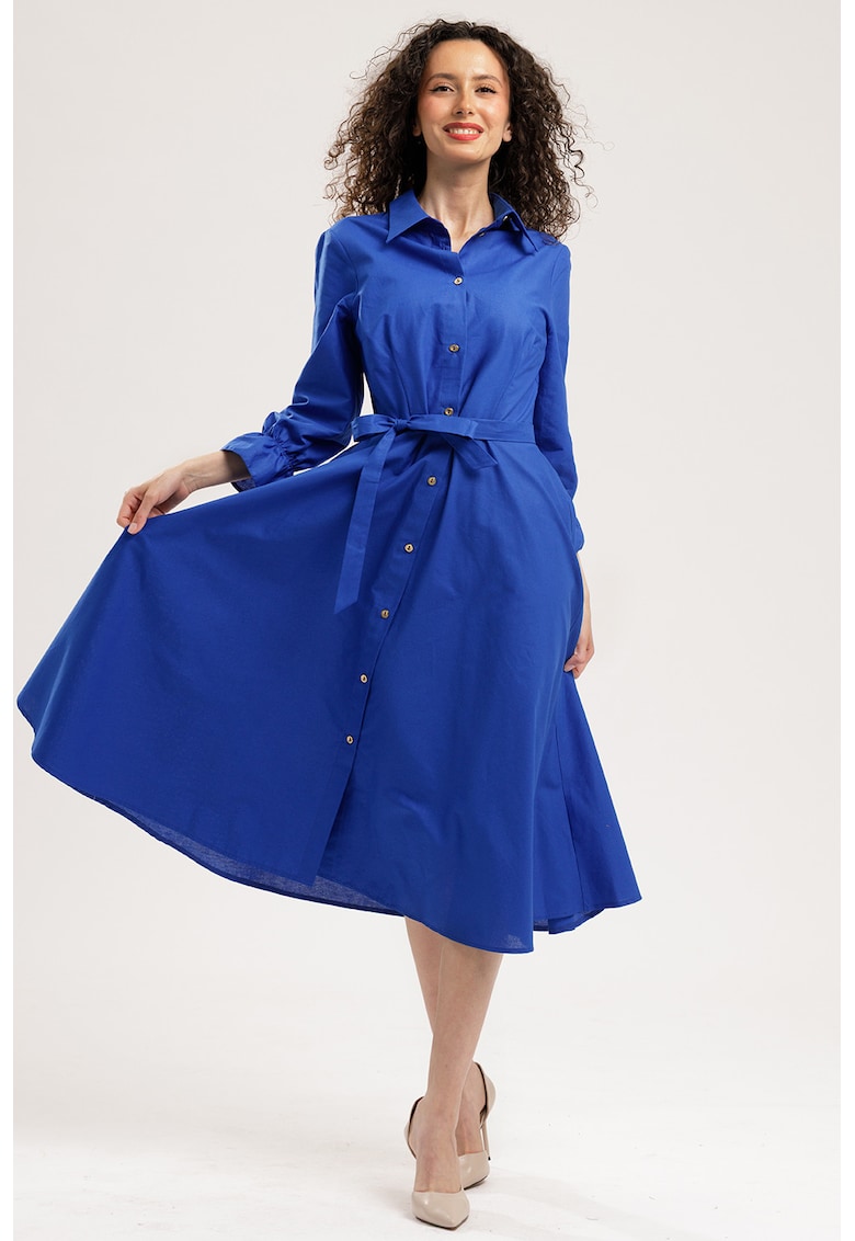 Rochie-camasa midi de bumbac - Albastru royal