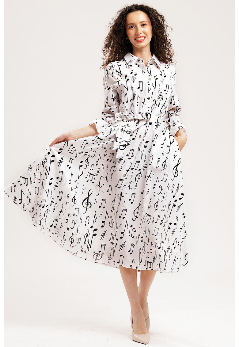 Rochie-camasa midi de bumbac - Alb/Negru