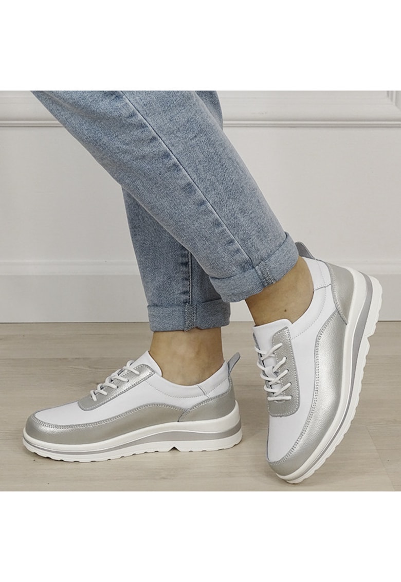 Sneakers albi/argintii din piele naturala 5090 M6 19279 - Argintiu
