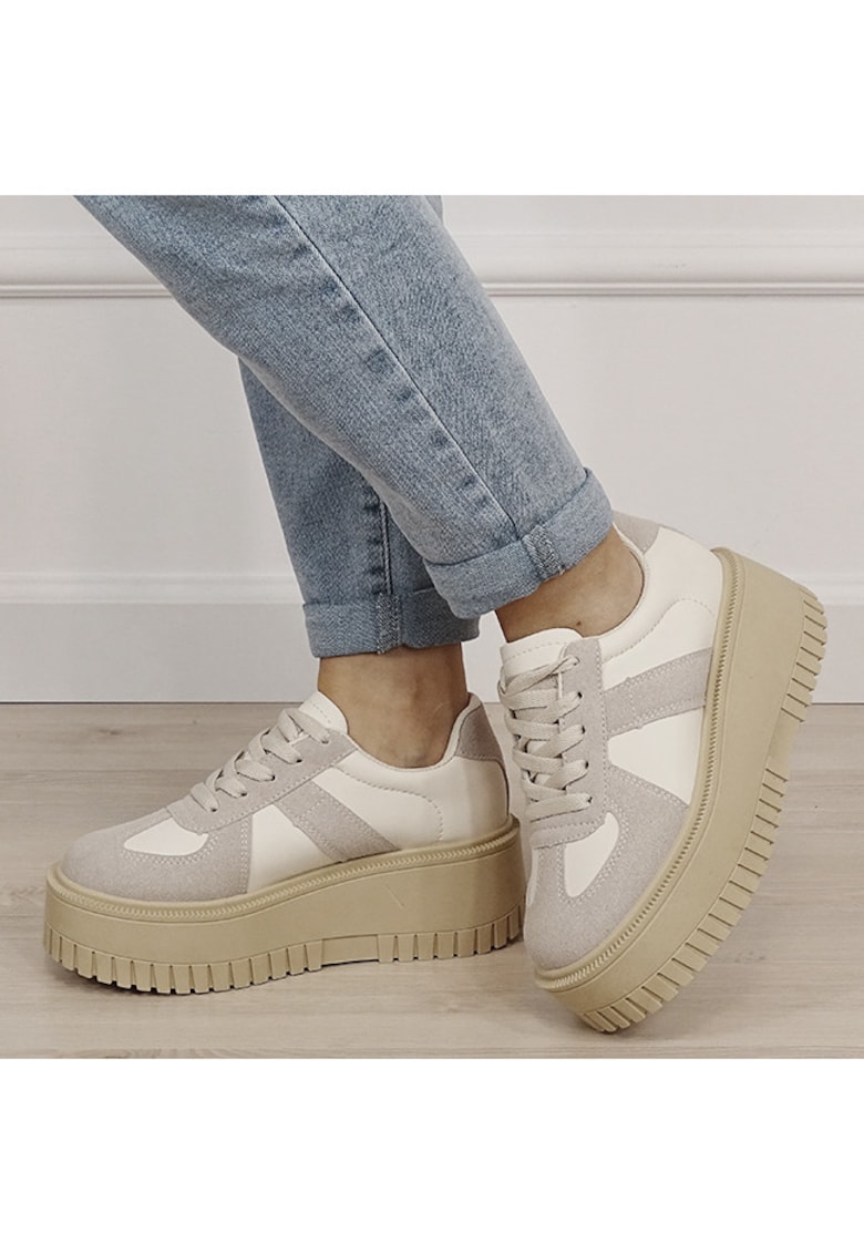 Sneakers bej cu platforma 8979 M3 19388 - Bej