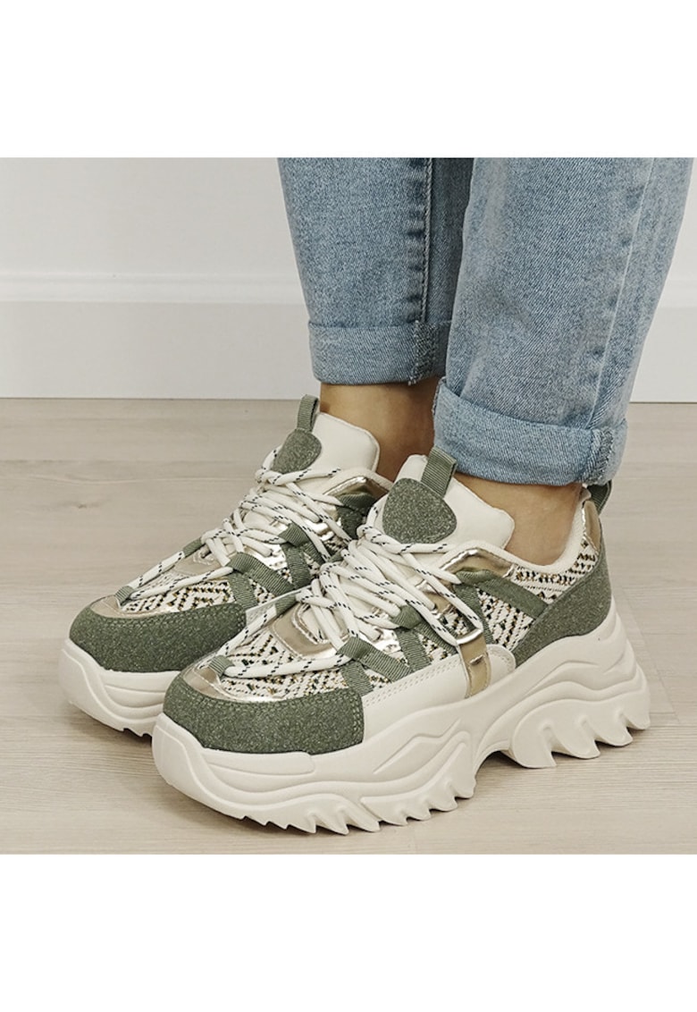 Sneakers bej/verde cu talpa groasa B-DKB9201 M4 12004 - Verde