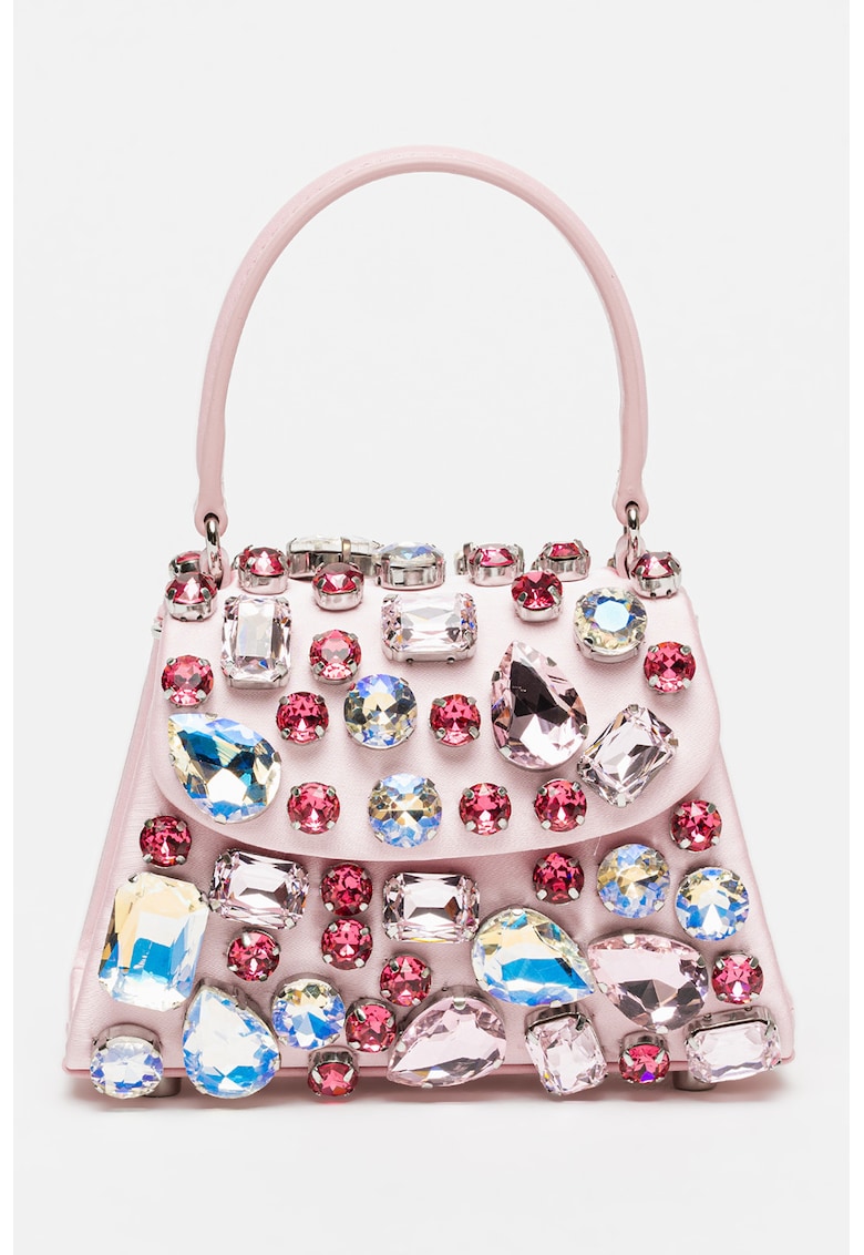 Genata crossbody cu clapa - decorata cu cristale - Roz