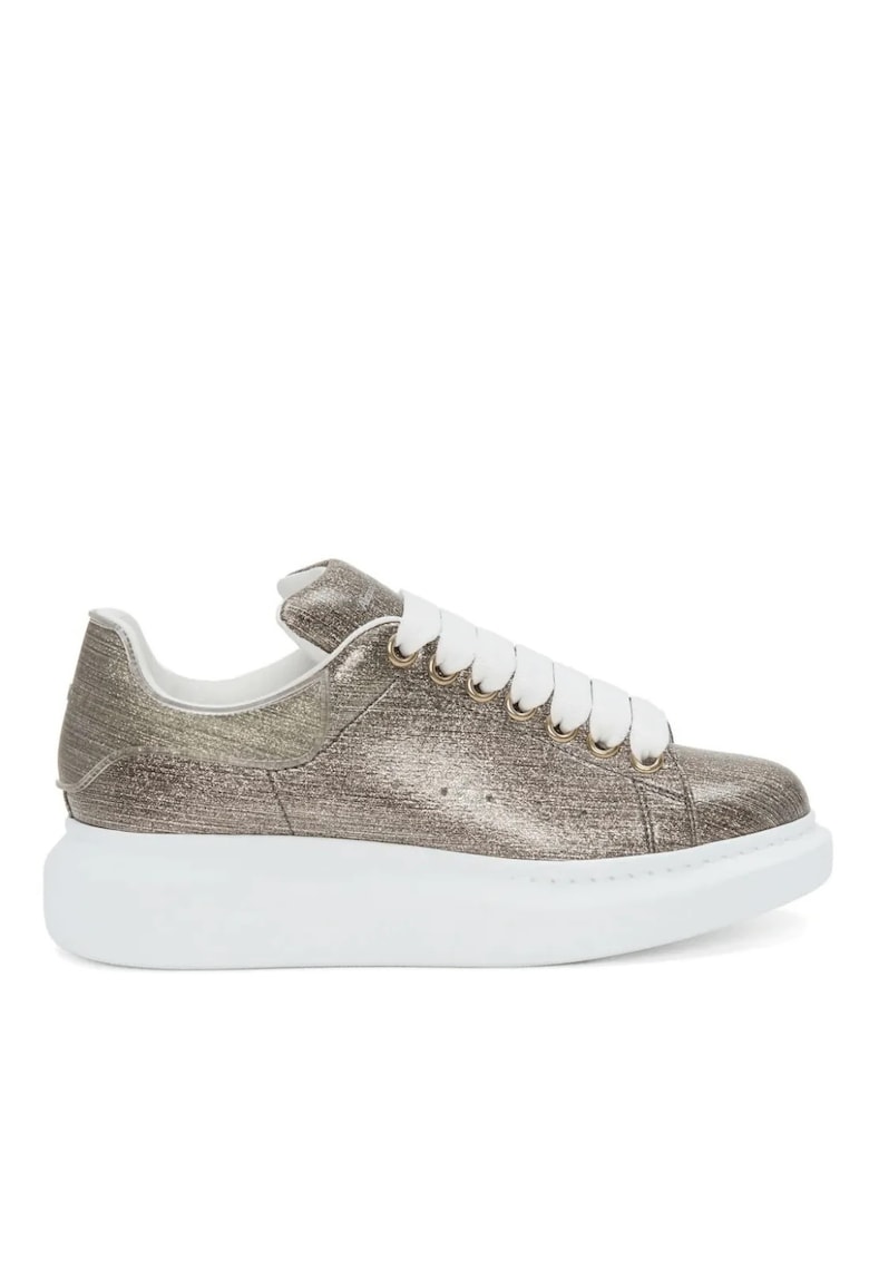 Gold Tone Metallic Effect Leather Sneakers - Alb/Auriu
