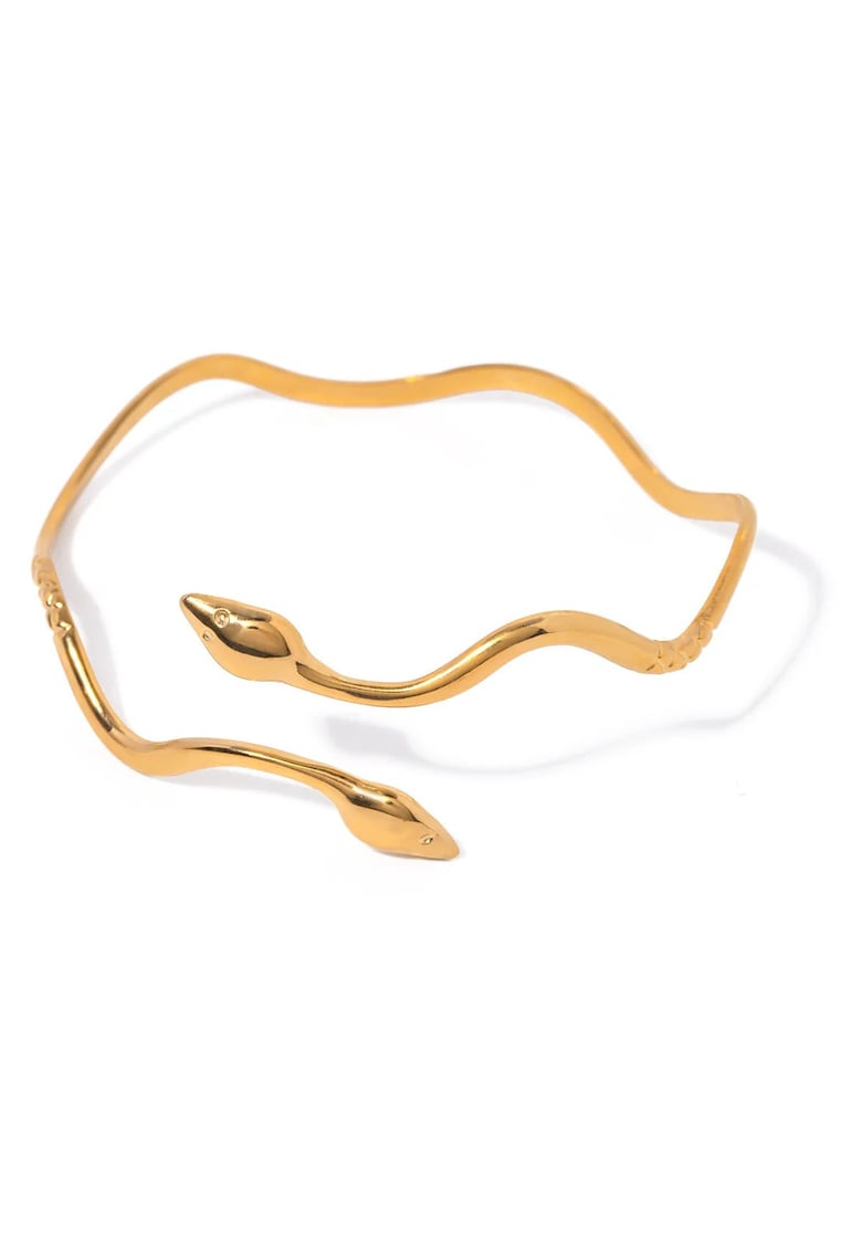 Bratara aurie - tip bangle - din otel inoxidabil - suflata cu aur 18k - forma de sarpe - Calivra C6