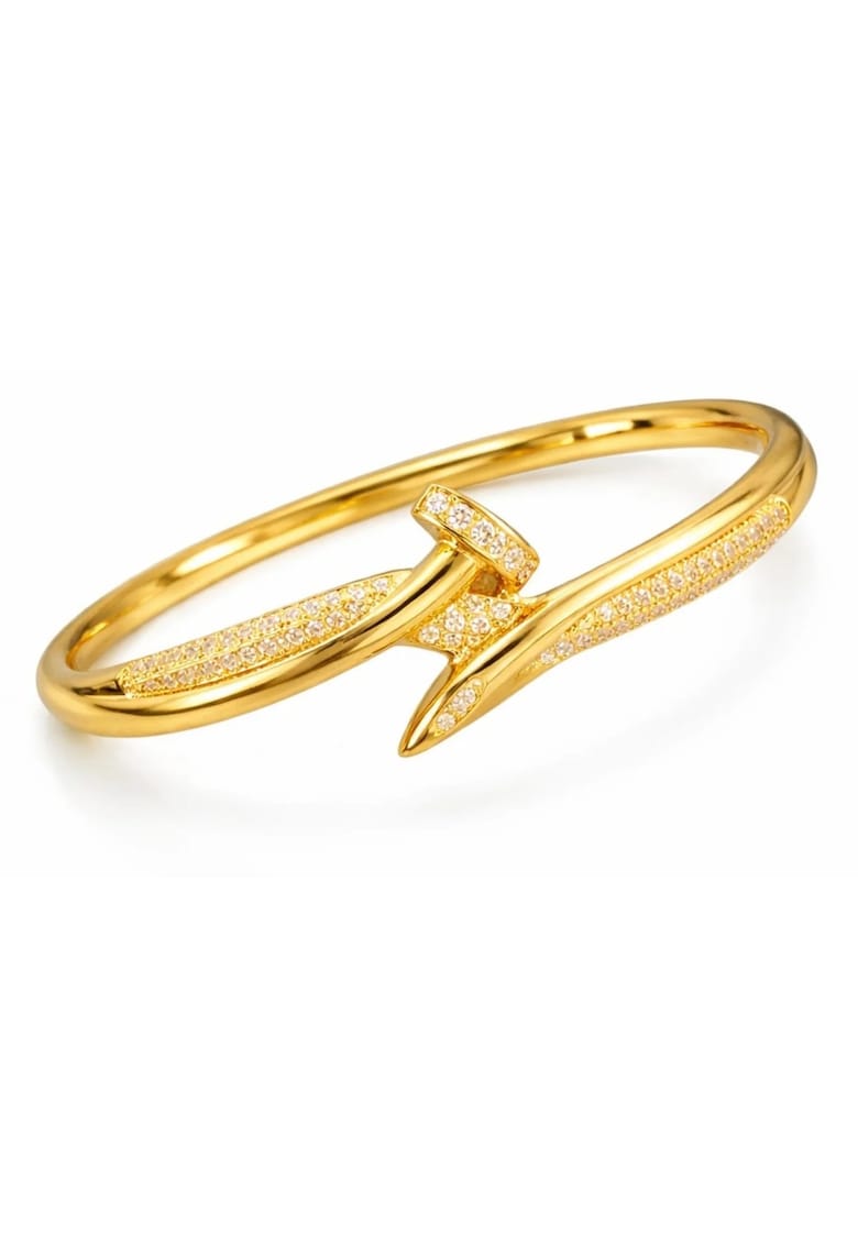 Bratara aurie - tip bangle - din otel inoxidabil - suflata cu aur 18k - forma de cui - cu zirconii - Lorivelle C6