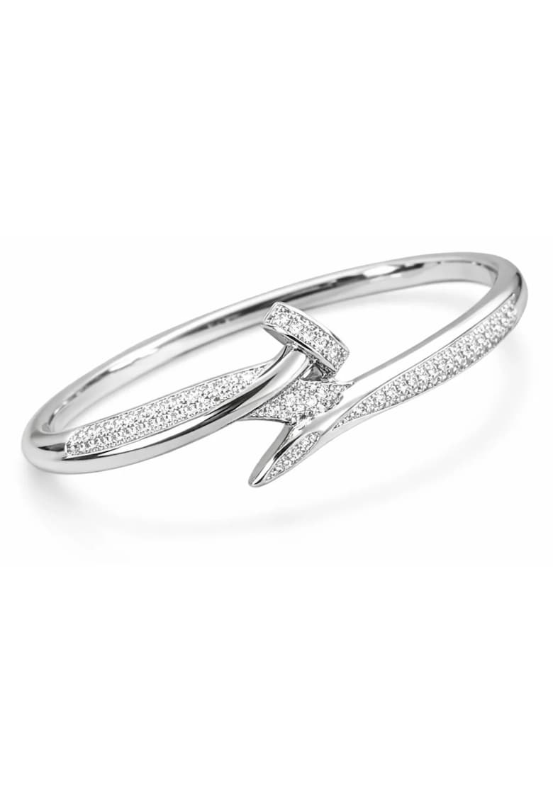 Bratara argintie - tip bangle - din otel inoxidabil - suflata cu aur 18k - forma de cui - cu zirconii - Neylira C2