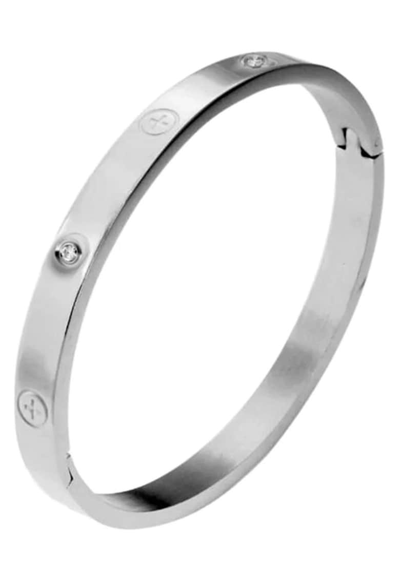 Bratara argintie - tip bangle - din otel inoxidabil - suflata cu aur 18k - cu zirconii - Venissa C6