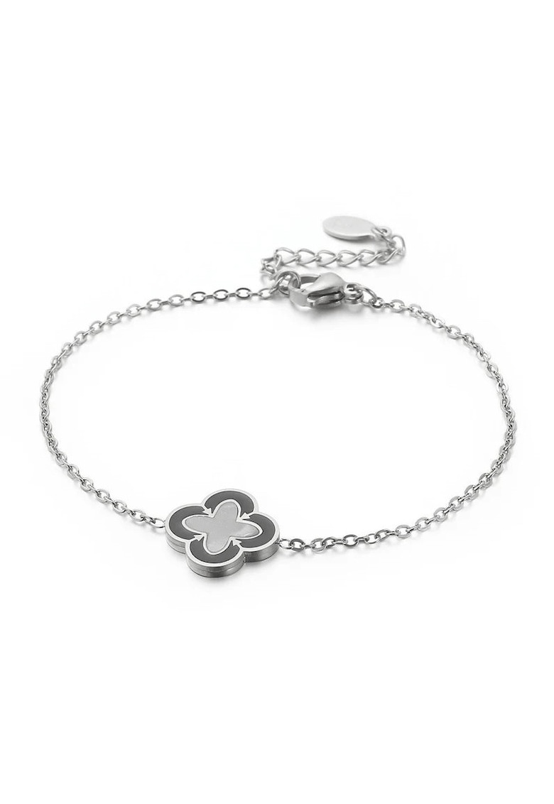 Brățară argintie - Vessira C2 - otel inoxidabil cu aur 18k - trifoi - 16x5cm