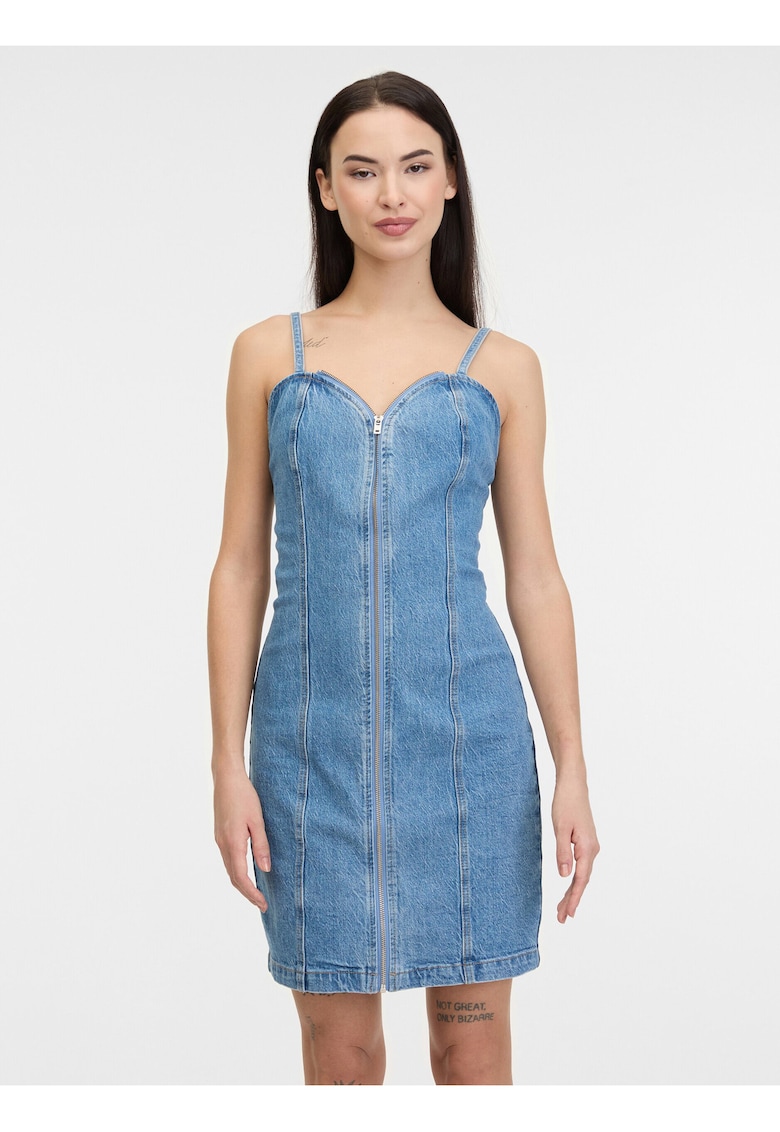 Rochie din denim cu decolteu sweetheart si fermoar Raye