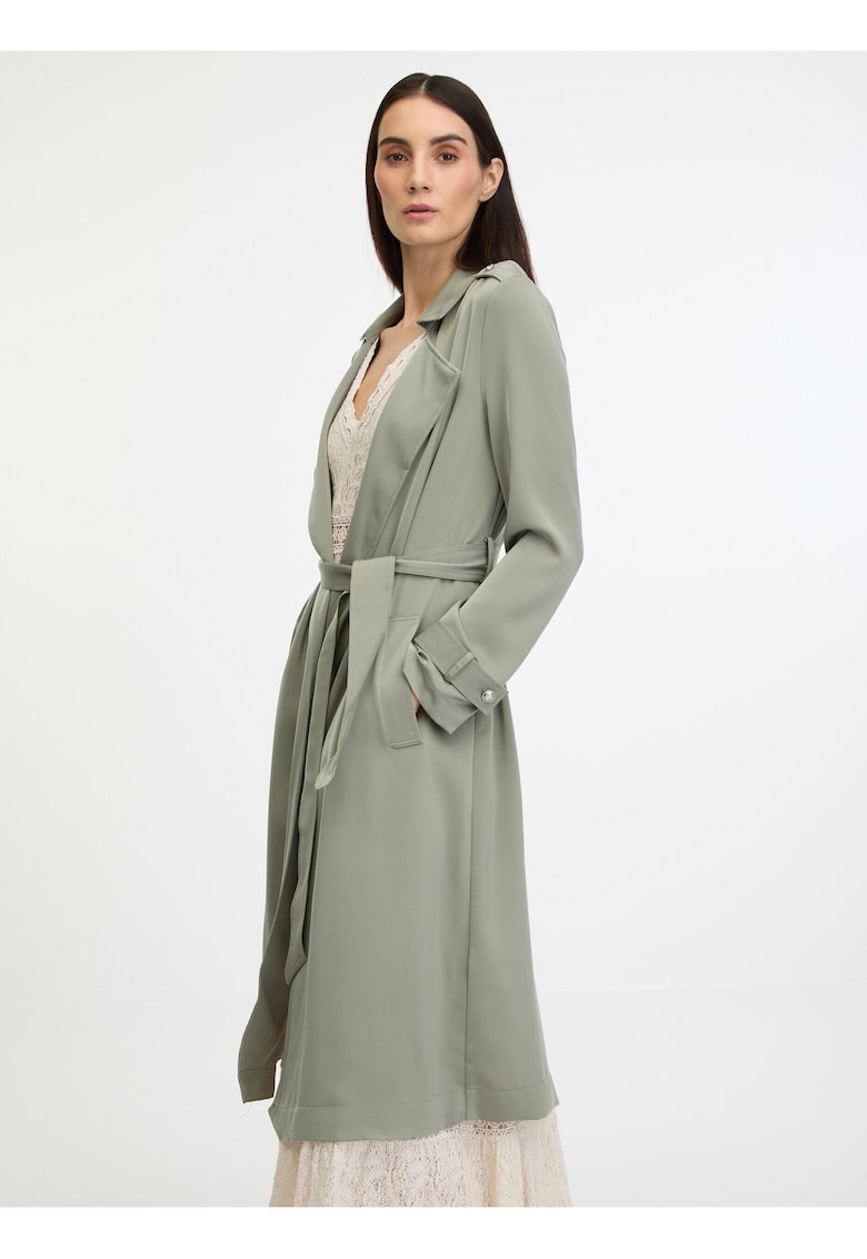 Palton lung uni regular fit cu snur